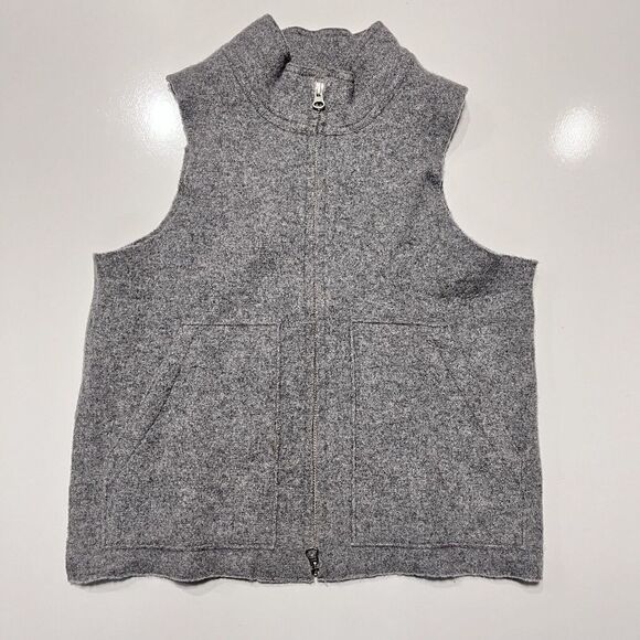 J Crew Vest Wool Blend Full Zip S Gray Sleeveless Sweater Fleece Knit Mock Neck - Picture 1 of 5